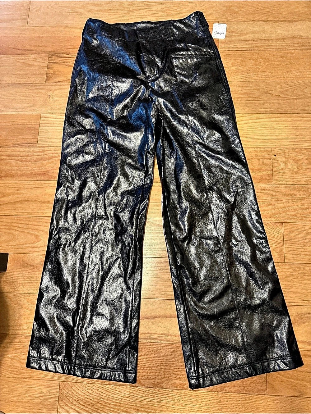 Free People Spotlight Wide Leg Faux Leather Trousers Black